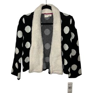 Roxy Girl Black White Polka Dot Warm Sherpa Long Sleeve Cardigan Medium …